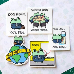 Bizness Frog 5 Sticker Set, Cute Frog Stickers, Kawaii Frog Stickers, Frog Vinyl Stickers, Business Frog Sticker, Frog Laptop Sticker