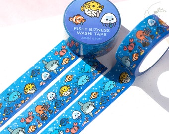 Fishy Bizness Washi Tape, cute washi tape, journaling tape, ocean washi tape, stationery tape, sea creature washi tape