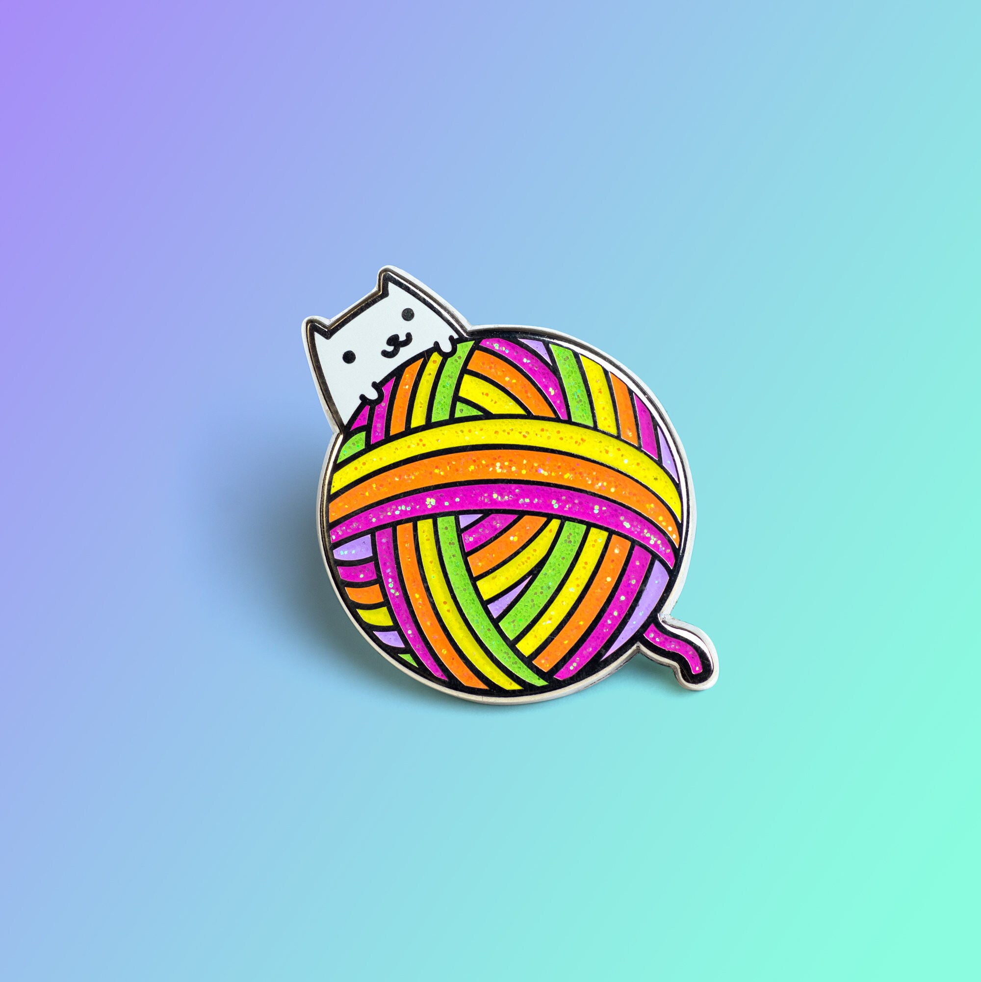 Yarnball Kitty Enamel Pin – Knitting, Yarn, Sweater, Cat Lovers, Kitt…