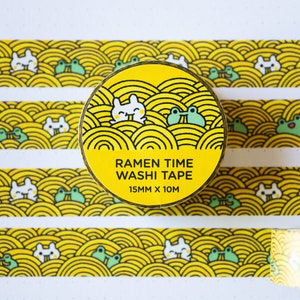 Ramen Time Yellow Washi Tape for journaling and scrapbooking with original character art