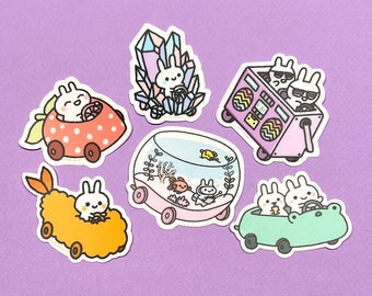 Vinyl Stickers - Bunny Driving Fun Cars
