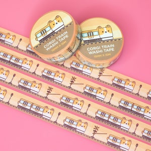 Corgi Train Washi Tape for journaling and scrapbooking with original character art