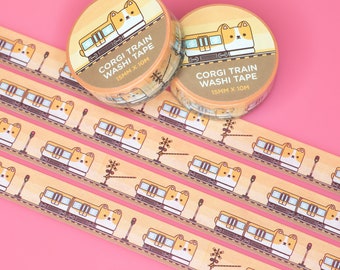 Corgi Train Washi Tape for journaling and scrapbooking with original character art