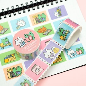Book Lovers Stamp Washi Tape for journaling and scrapbooking with original character art