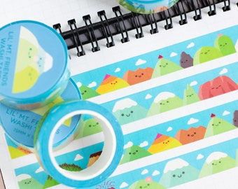 Urocza taśma washi Little Mountains do dzienników i scrapbookingu z oryginalnymi postaciami
