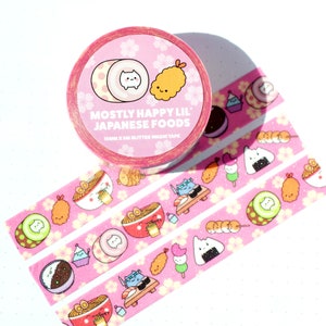Pink Glitter Japanese Foods Washi Tape for journaling and scrapbooking with original character art