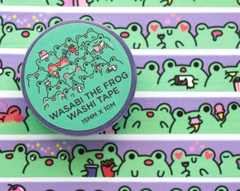 Frog Moods Green and Purple Washi Tape for journaling and scrapbooking with original character art
