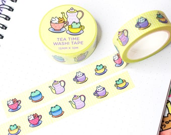 Tea Time Washi Tape, Bunny Washi Tape, Froggy Washi Tape, Cute Animal Washi Tape, Kawaii Washi tape, Journaling tape