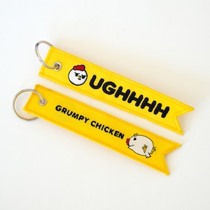 Grumpy Chicken Ughhhh Jet Tag, Chicken Keychain, Embroidered Keychain, Cute Jet Tag, Yellow Jet Tag, Chicken Luggage Tag, Kawaii Jet Tag