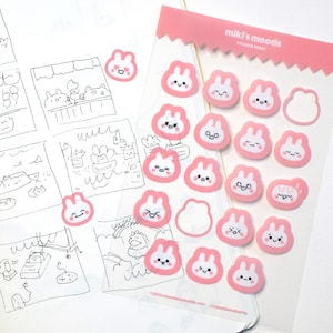 Sticker humeur de lapin | Ensemble d'autocollants de lapin | Stickers suivi de l'humeur | Stickers émotion | Stickers agenda mignons | Stickers sentiments