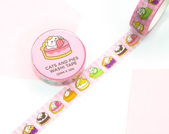 Ruban adhésif en Washi Cats and Pies pour un journal et un scrapbooking avec des oeuvres d'art originales