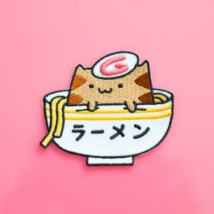 Ramen Cat Patch | Iron On Patch | Cute Catch Patch | Funny Cat Patch | Kawaii Patches | Embroidered Backpack Patch | Cat Food Patch