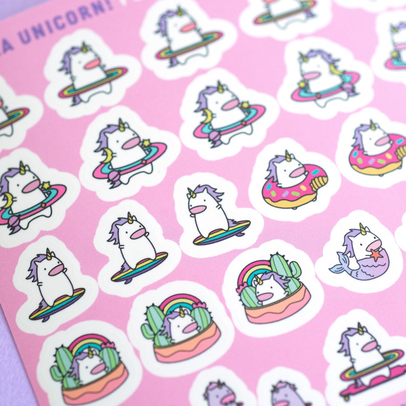 Planner Vinyl Sticker Sheet Hula Unicorn 29 Stickers Etsy