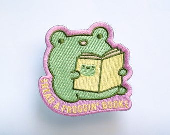 Iron On Patch - Read A Froggin' Book - Frog Patch