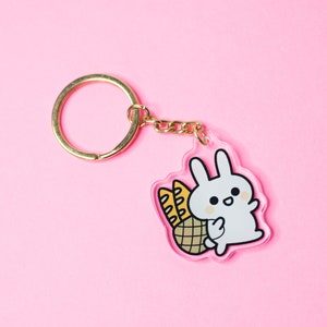 Bunny Acrylic Keychain, Cute Bunny Keychain, Aesthetic Keychain, Cute Rabbit Keychain, Bread Keychain, Bunny Acrylic Charm, Animal Keychain
