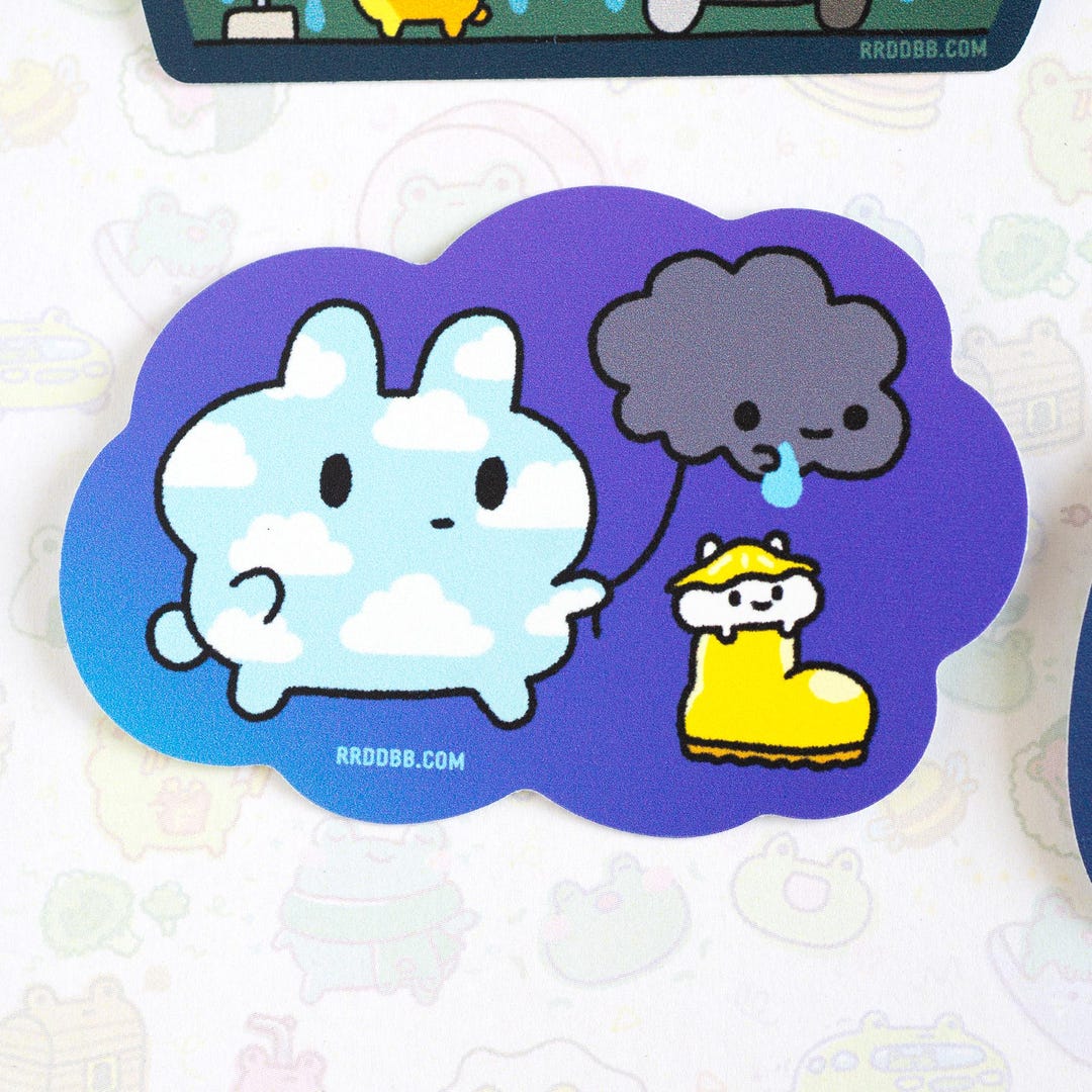 Bunny Rain Cloud Vinyl Sticker - Etsy