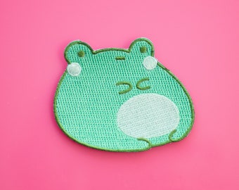 Bügelbild Frosch als Aufnäher | Klecks Frosch Stoffapplikation | Hochwertige Applikation zum aufbügeln