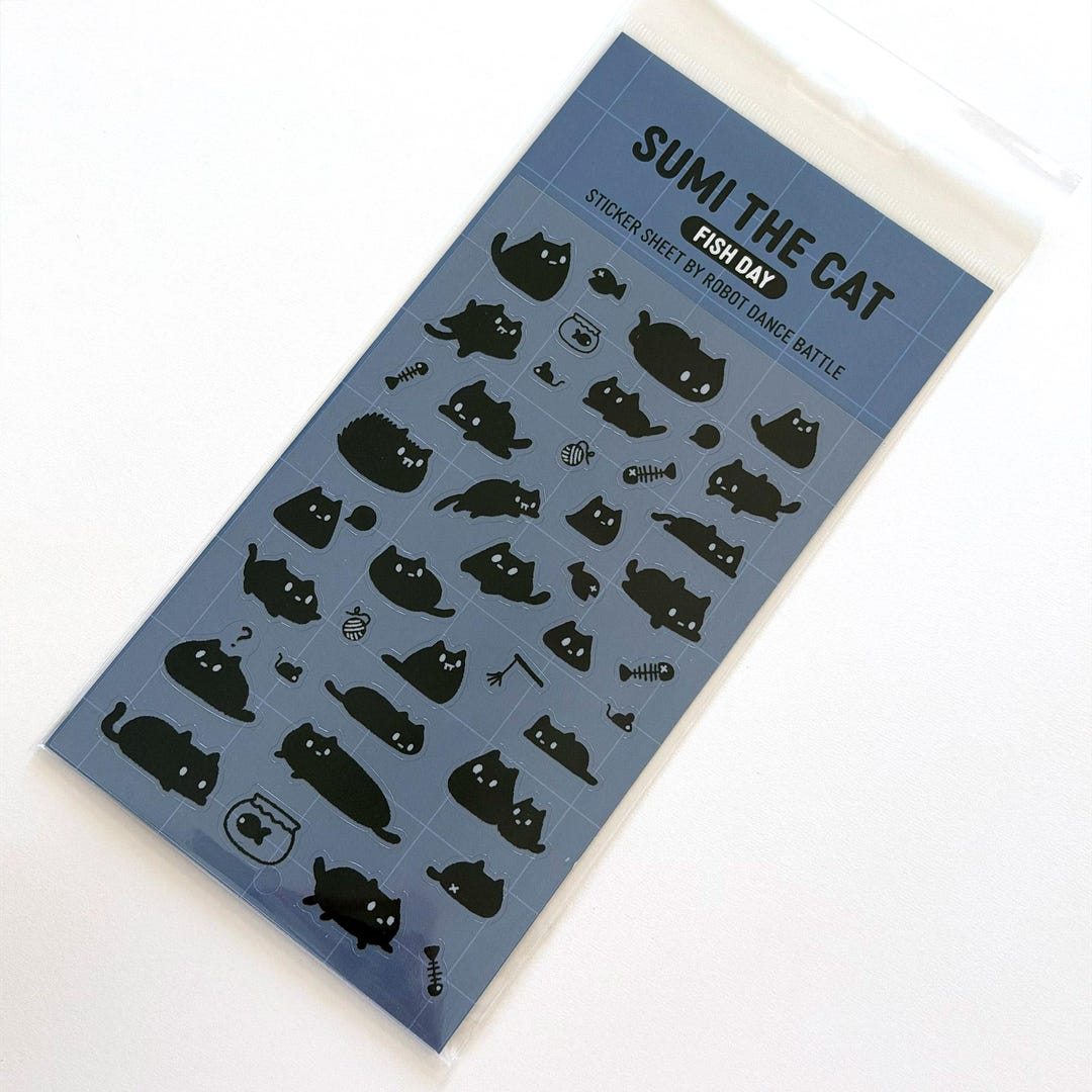 Black Cat Sticker Sheet: Kawaii Sumi Kitty, Planner Stickers - Etsy