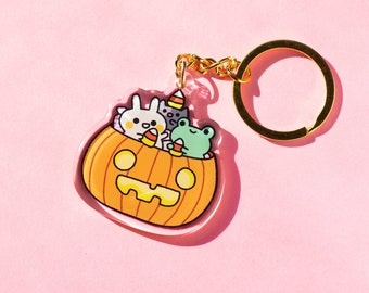 Kawaii Halloweenpumpa-nyckelring: Akrylberlock för djurvänner