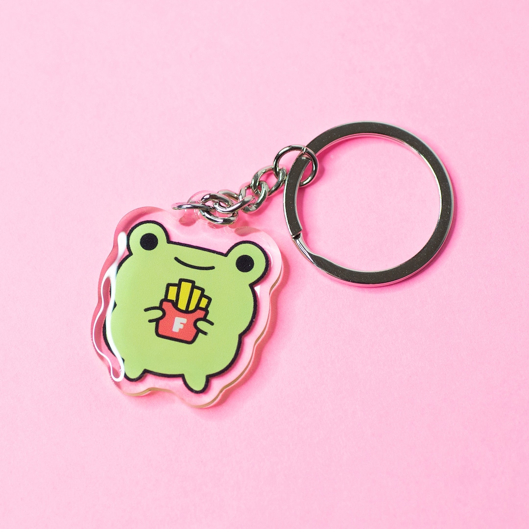 Frog Keychain, Frog Keychain, Acrylic Frog Keychain, Fries Keychain
