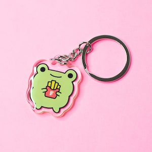 Frog Keychain, Frog Keychain, Acrylic Frog Keychain, Fries Keychain, Cute Frog Keychain, Animal Keychain, Kawaii Frog Keychain