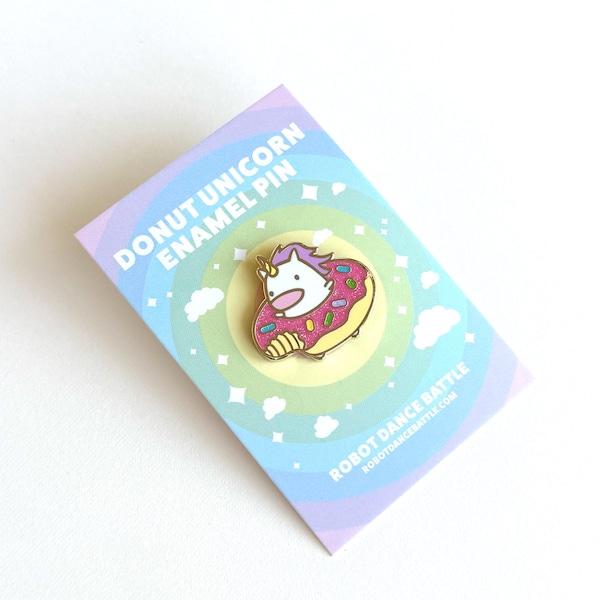 Donut Unicorn Enamel Pin, Gold Finish, Kawaii Accessories