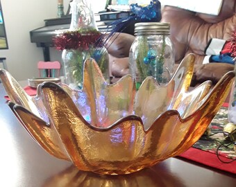 Heavy Amber Carnival Glass Bowl