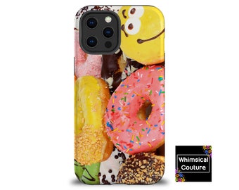 Funny Phone Case, Donuts iPhone Case for iPhone 15, 14 Pro 13 12 Mini XR 7 8 Galaxy S23 S22. Custom Design Phone Case