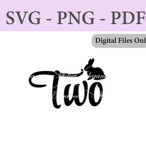 Archivo de conejito dos, SVG, PNG, PDF, archivo de corte, descarga instantánea, conejito de segundo cumpleaños, segundo cumpleaños de Pascua, un conejito cumple dos años, dos de abril