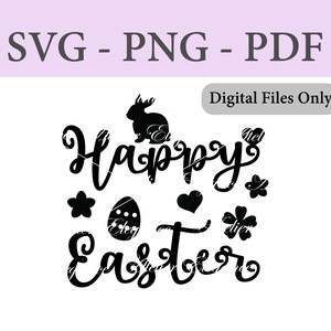 Feliz Archivo de Pascua, SVG, PNG, PDF, Archivo cortado, Descarga instantánea, Decoraciones de Pascua, Conejito de Pascua, Búsqueda de huevos de Pascua, Pascua svg