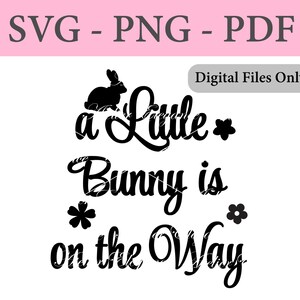 Un petit lapin est en route fichier, SVG, PNG, PDF, fichier coupé, téléchargement immédiat, svg Bunny Baby Shower, svg lapin, décoration de shower de bébé lapin