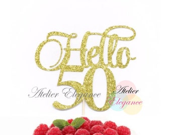 Hello 50 Cake Topper, 50th Birthday Cake Topper, 50th Birthday Party, Happy 50th, Fifty Birthday Cake Topper, Fifty Cake Topper, 50 Party