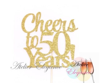50th Birthday Cake Topper, Cheers to 50 Years Cake Topper, 50th Anniversary Cake Topper, 50 Cake Topper, Glitter 50 Birthday Topper
