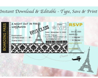 Paris Boarding Pass Invitation Etsy
