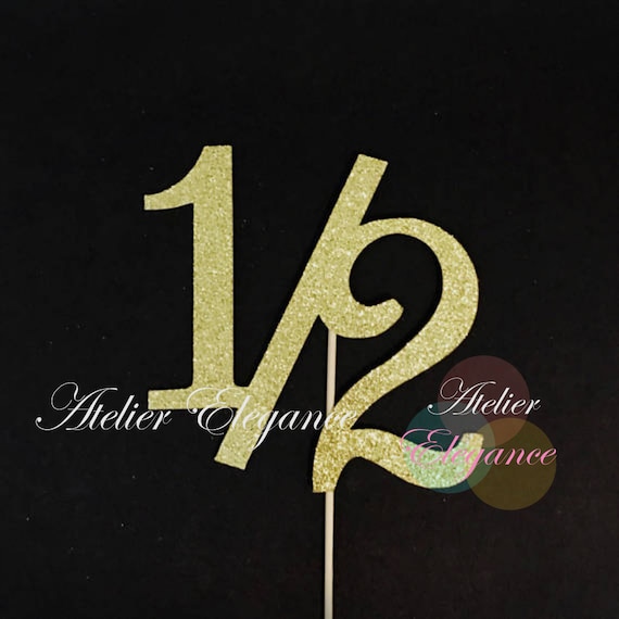 WeBenison "Happy 1/2 Birthday" Cake Topper - Gold Glitter 6 Months Half Birthday Decorations