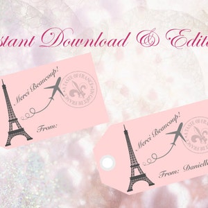 Editable-paris Favor Tags, Paris Theme Favor Tags, Bridal Shower Favor ...