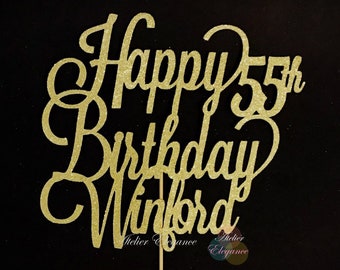 ANY Name ANY Age, 55th Birthday Cake Topper, Fifty Five Cake Topper, 55th Birthday Party, Custom Name Cake Topper, Personalized Topper