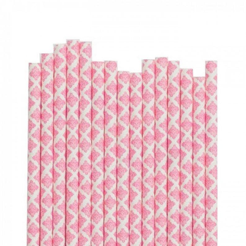 25 Pink Damask Straws Paris Theme Party Decor Vintage Style Party Decor Bridal Shower Decor Baby Shower Decor Pink and Gold Party Decor