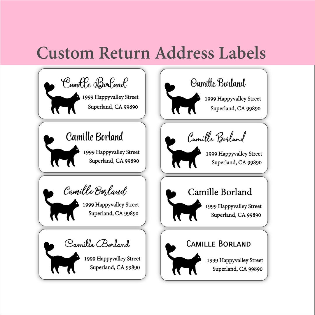 Cat Return Address Label, Custom Label, Envelope Labels, Name Address ...