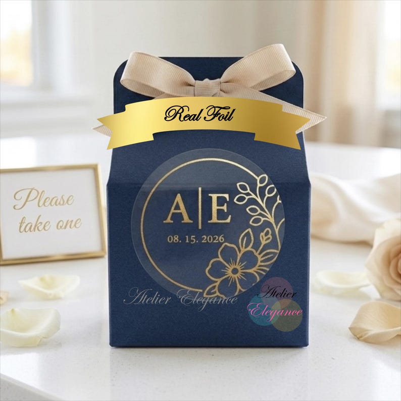 Foil Label, Initials, Round Labels Stickers, Custom Wedding Label, Any ...