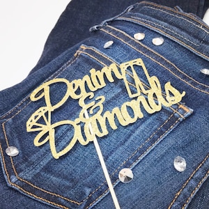 Denim and Diamonds Cake Topper, Denim and Diamonds Party Decoration, Gender Reveal Cake Topper, Gender Reveal Party Decoration, Birthday