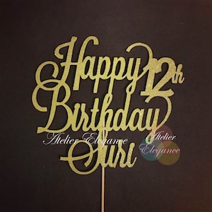 N'importe quel nom, à tout âge, 12e anniversaire de gâteau, 12e anniversaire, douze de dessus de gâteau, gâteau personnalisé, nom personnalisé de gâteau