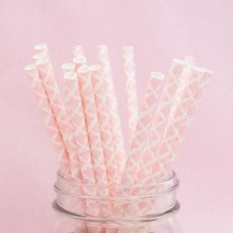 25 Pink Damask Straws Paris Theme Party Decor Vintage Style Party Decor Bridal Shower Decor Baby Shower Decor Pink and Gold Party Decor