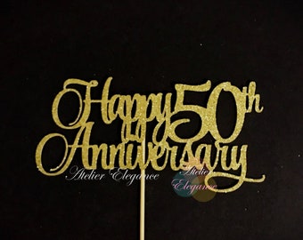 Happy 50th Anniversary Topper, Anniversary Cake Topper, Golden Anniversary Cake Topper, 50 Years Anniversary Centerpiece, Number Sign