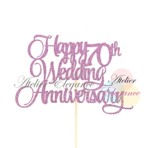 Joyeux 70e anniversaire de mariage, décoration de gâteau d'anniversaire, décoration de gâteau de célébration de mariage, pièce maîtresse d'anniversaire de 70 ans, 70 ans