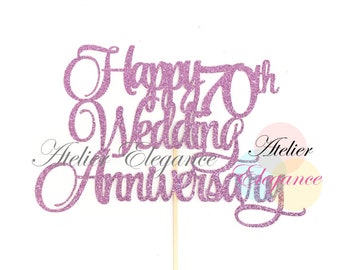 Happy 70th Wedding Anniversary Topper, Anniversary Cake Topper, Marriage Celebration Cake Topper, 70 Years Anniversary Centerpiece, 70 Years