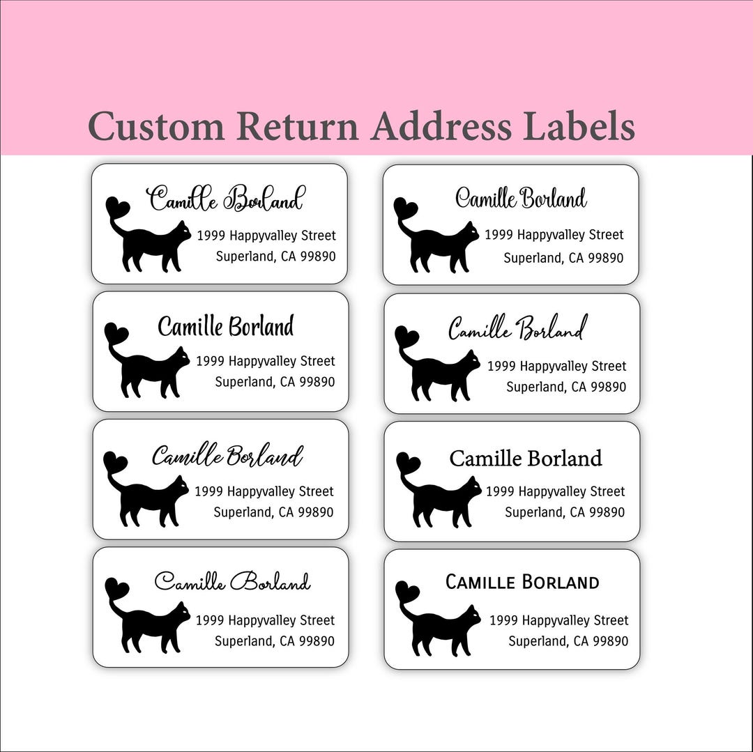 Cat Return Address Label, Custom Label, Envelope Labels, Name Address ...