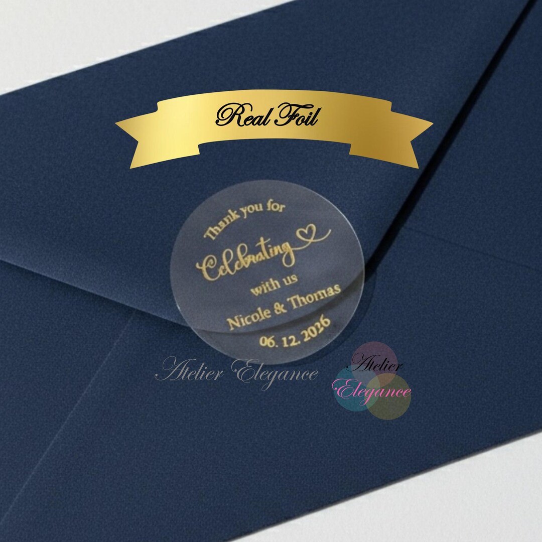 Foil Label, Round Label, Custom Thank You for Celebrating With Us Label ...