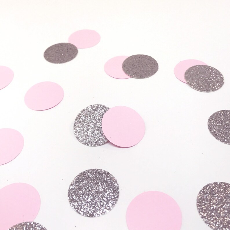 Table Scatter Pink and Silver Confetti Pink and Silver Party Round Baby Shower Confetti Bridal Shower Confetti Silver Glitter Confetti