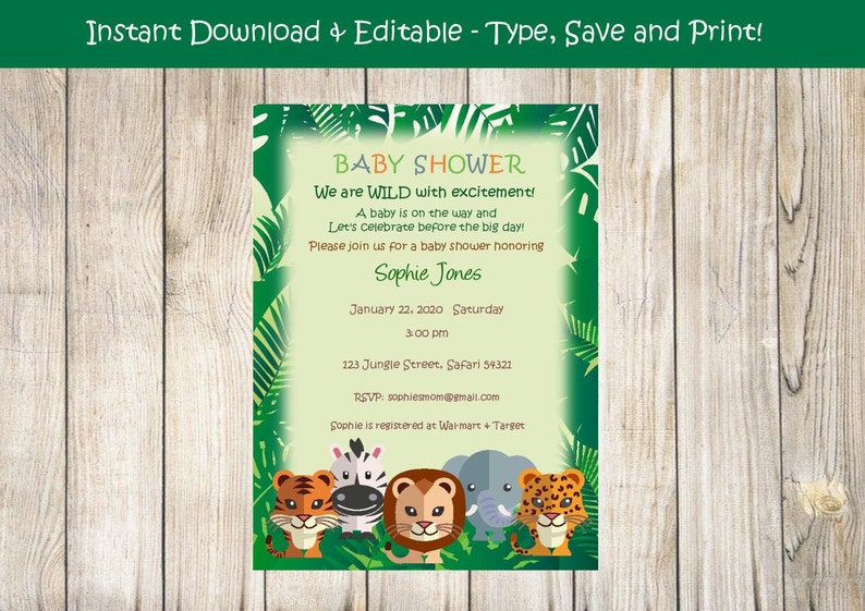 Editable Safari Baby Shower Invitation Jungle Baby Shower Etsy Canada